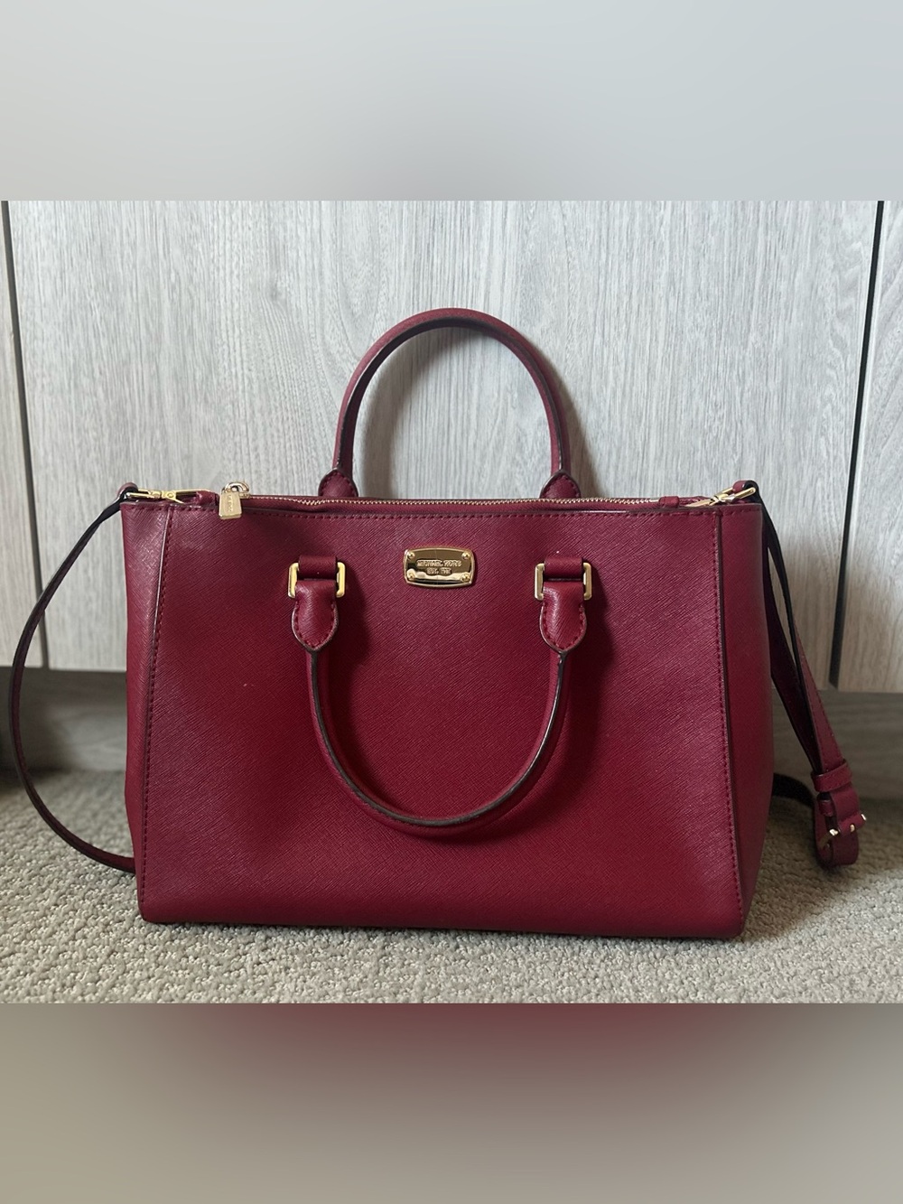 Michael Kors Kellen Medium Saffiano Leather Satchel - Burgundy Merlot